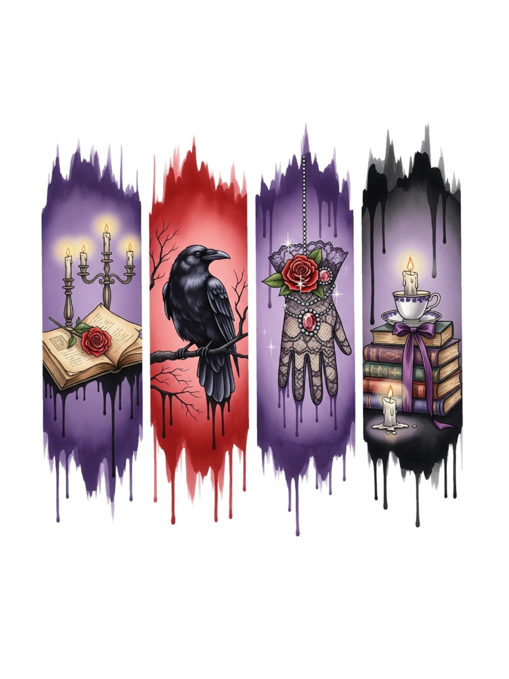 Gothic Raven & Rose Art Print - Purple, Red, Black bookmarks